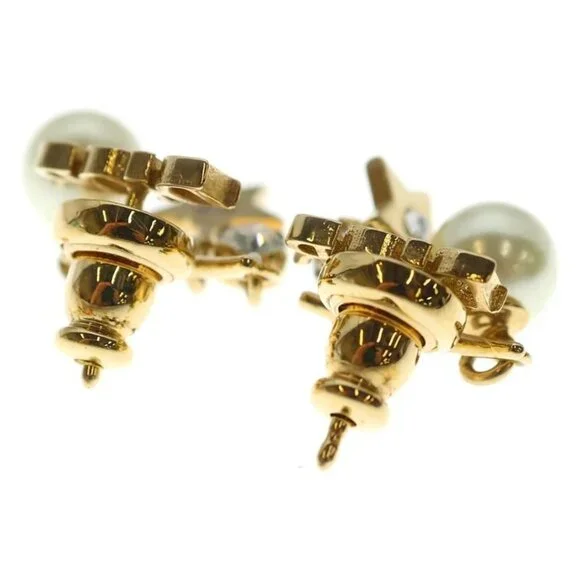Dior Logo Faux Pearl Earrings Gold - Picture 2 of 6